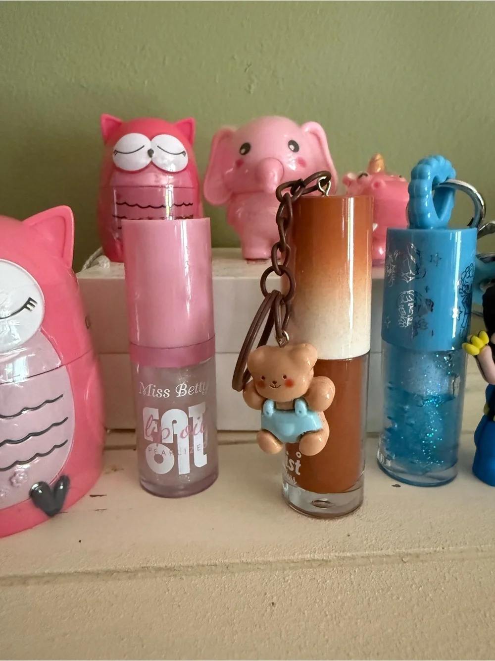 Cute Pink Owl & Character Lip Balm and Keychain Set 8 pc set